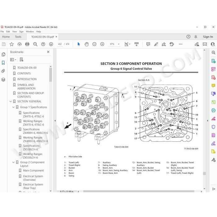 Hitachi Excavator Zaxis ZX470-6 ZX470LC-6 ZX490H-6 ZX490LCH-6 ZX490R-6 ZX490LCR-6 ZX530LCH-6 service manual