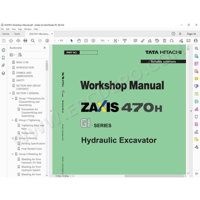 Hitachi Excavator Zaxis ZX470H GI Series workshop service manual