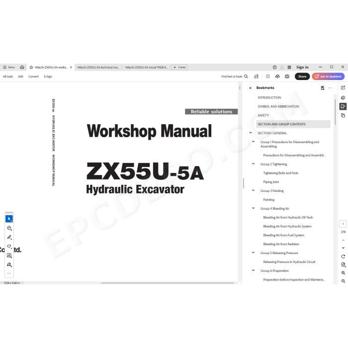 Hitachi Excavator Zaxis ZX55U-5A workshop service manual