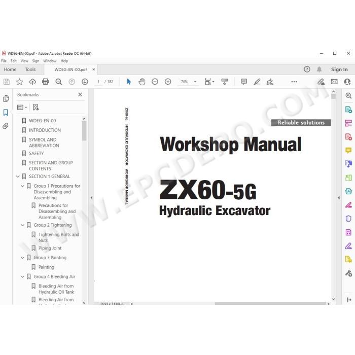 Hitachi Excavator Zaxis ZX60-5G workshop service manual