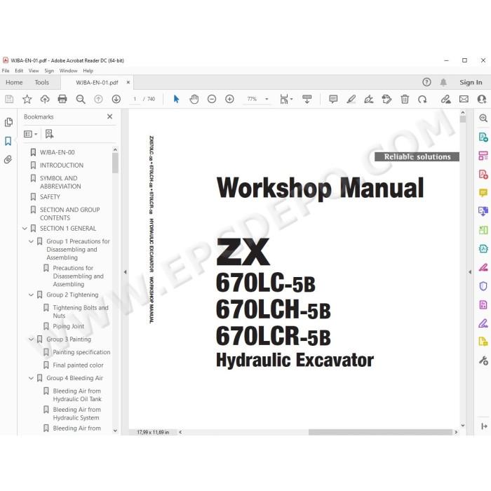 Hitachi Excavator Zaxis ZX670LC-5B ZX670LCH-5B ZX670LCR-5B service manual