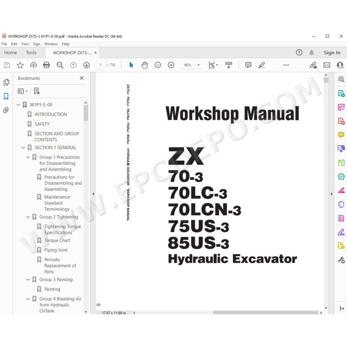 Hitachi Excavator Zaxis ZX70-3 ZX70LC-3 ZX70LCN-3 ZX75US-3 ZX85US-3 workshop service manual