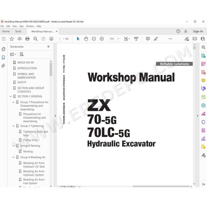 Hitachi Excavator Zaxis ZX70-5G ZX70LC-5G workshop service manual