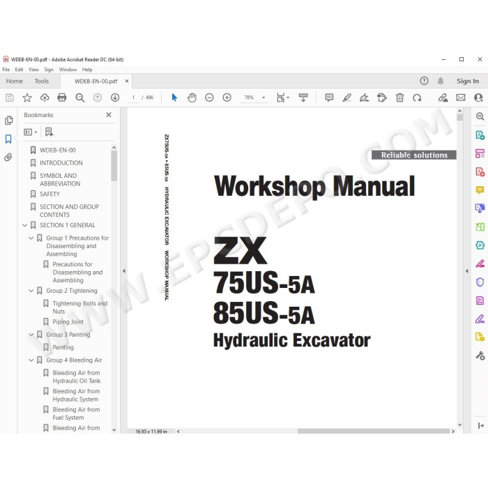 Hitachi Excavator Zaxis ZX75US-5A ZX85US-5A workshop service manual