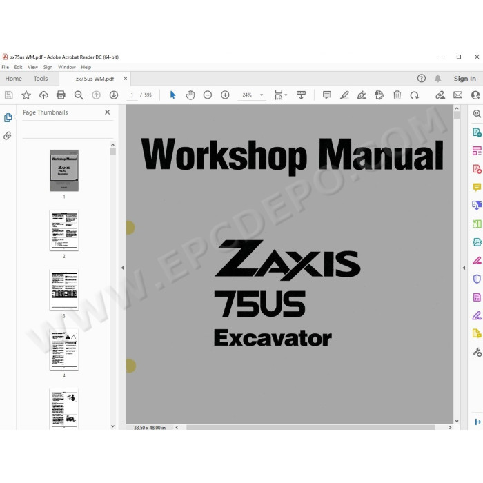 Hitachi Excavator Zaxis ZX75US parts manual + workshop service manual