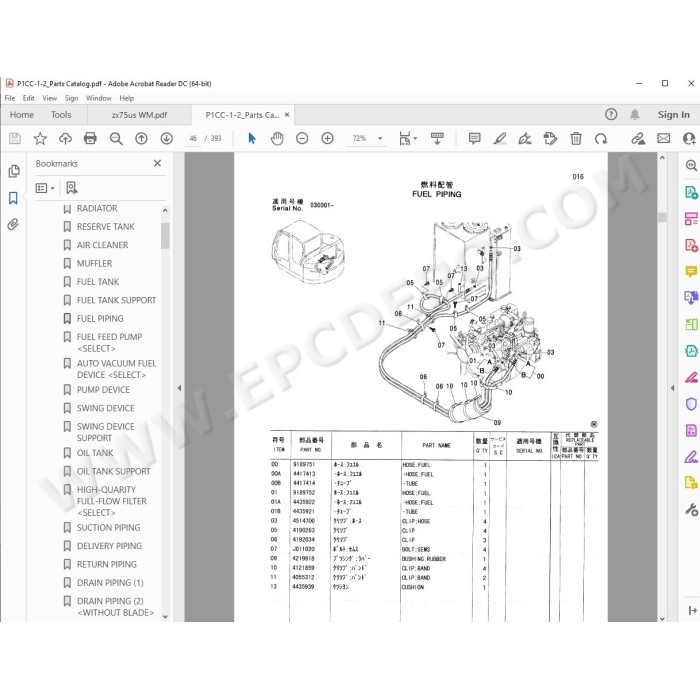 Hitachi Excavator Zaxis ZX75US parts manual + workshop service manual