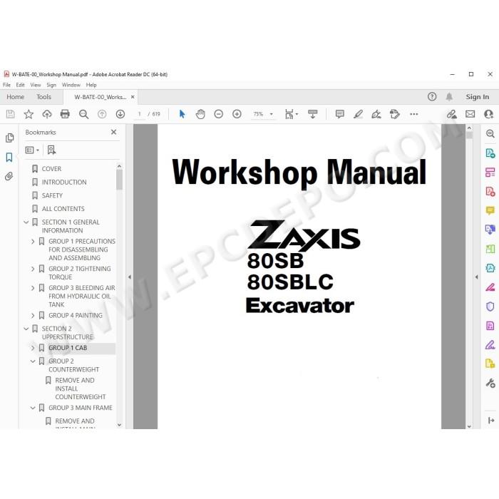 Hitachi Excavator Zaxis ZX80SB ZX80SBLC parts manual + workshop service manual