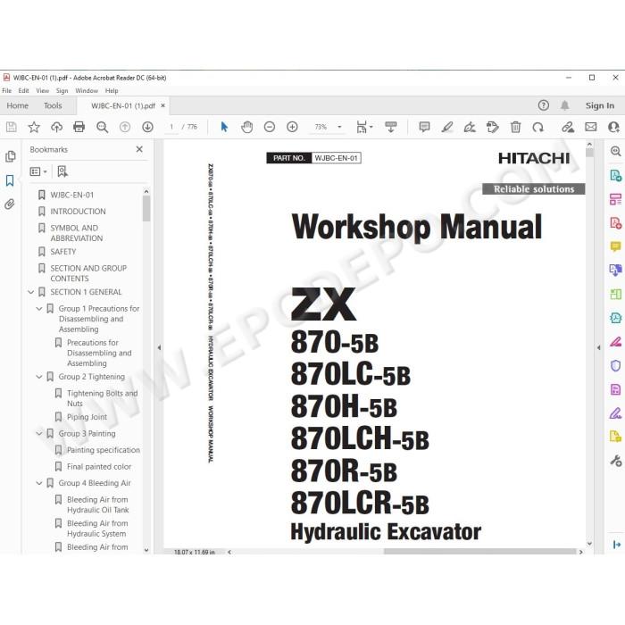 Hitachi Excavator Zaxis ZX870-5B ZX870LC-5B ZX870H-5B ZX870LCH-5B ZX870R-5B ZX870LCR-5B service manual