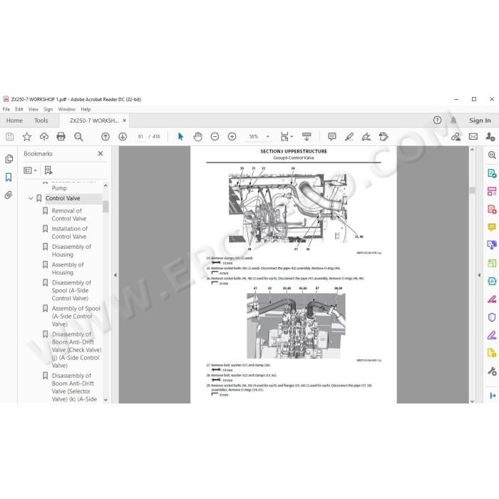 Hitachi Excavator Zaxis ZX250LC-7 ZX250LCN-7 parts + workshop service manual