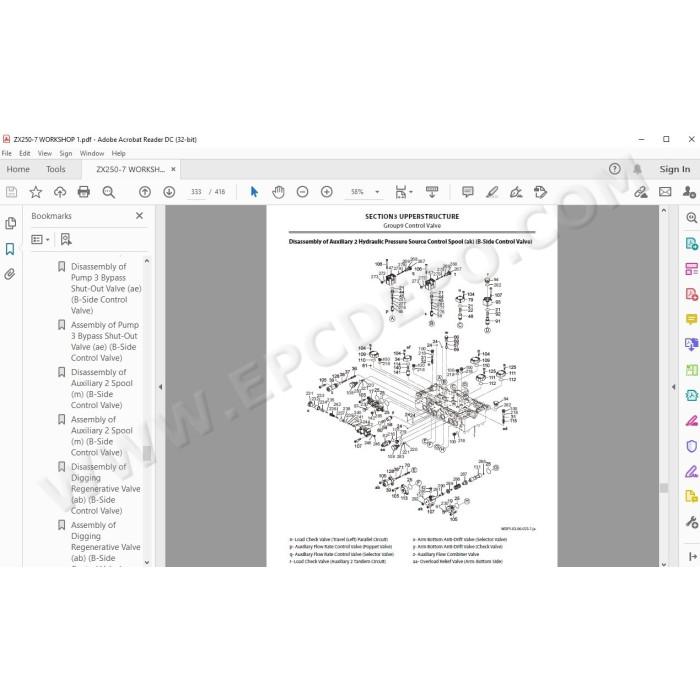 Hitachi Excavator Zaxis ZX250LC-7 ZX250LCN-7 parts + workshop service manual