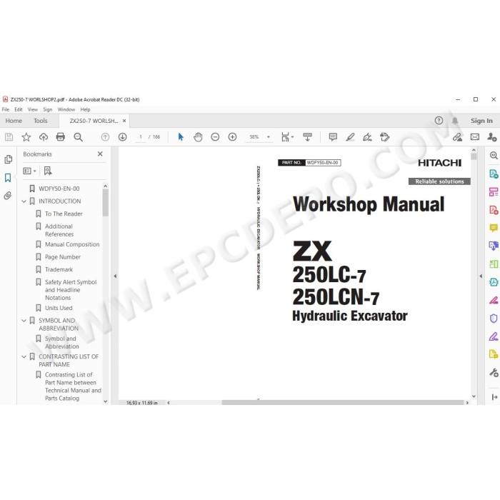 Hitachi Excavator Zaxis ZX250LC-7 ZX250LCN-7 parts + workshop service manual