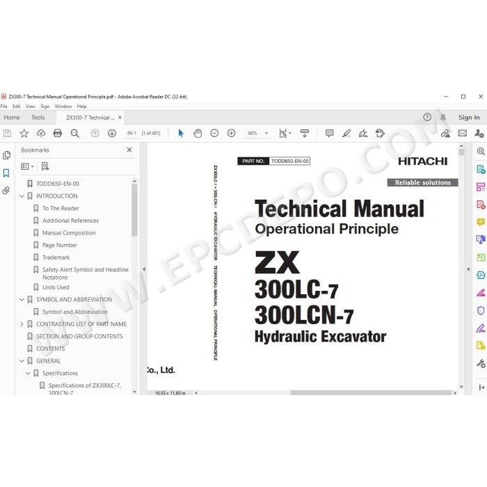 Hitachi Excavator Zaxis ZX300LC-7 ZX300LCN-7 parts + workshop service manual