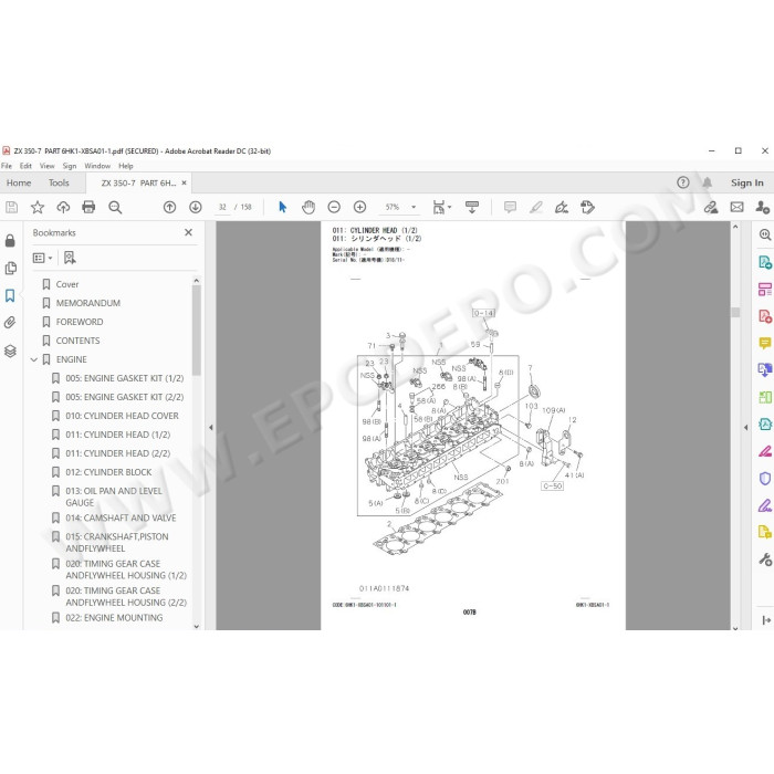 Hitachi Excavator Zaxis ZX350LC-7 ZX350LCN-7 parts + workshop service manual