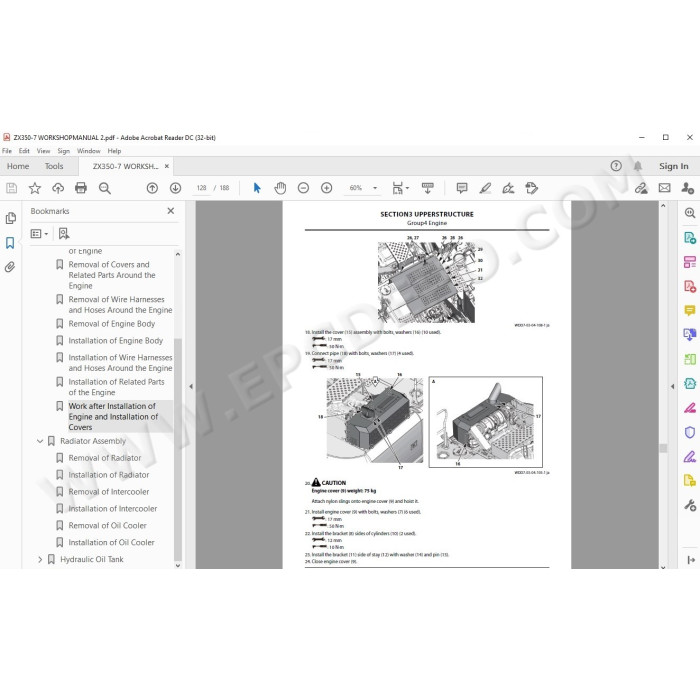 Hitachi Excavator Zaxis ZX350LC-7 ZX350LCN-7 parts + workshop service manual