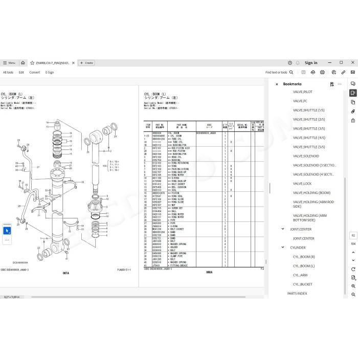 Hitachi Excavator Zaxis ZX490LCH-7 parts + workshop service manual
