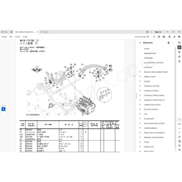 Hitachi Excavator Zaxis ZX490LCH-7 parts + workshop service manual