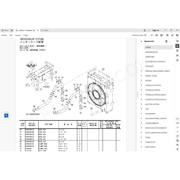 Hitachi Excavator Zaxis ZX690LCH-7 ZX690LCR-7 parts + workshop service manual