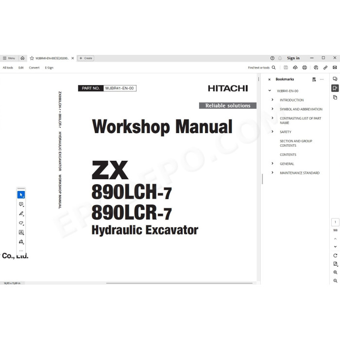 Hitachi Excavator Zaxis ZX890LCH-7 ZX890LCR-7 parts + workshop service manual