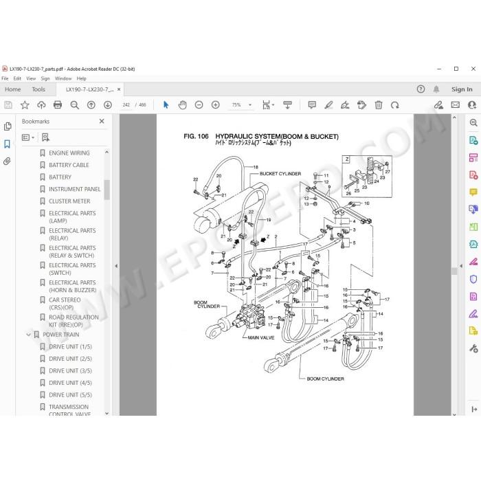 Hitachi Wheel Loader LX110-7 LX130-7 LX160-7 LX190-7 LX230-7 parts manual + workshop service manual