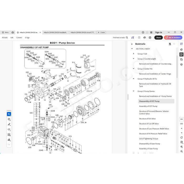 Hitachi Wheel Loader ZW100 ZW120 workshop service manual