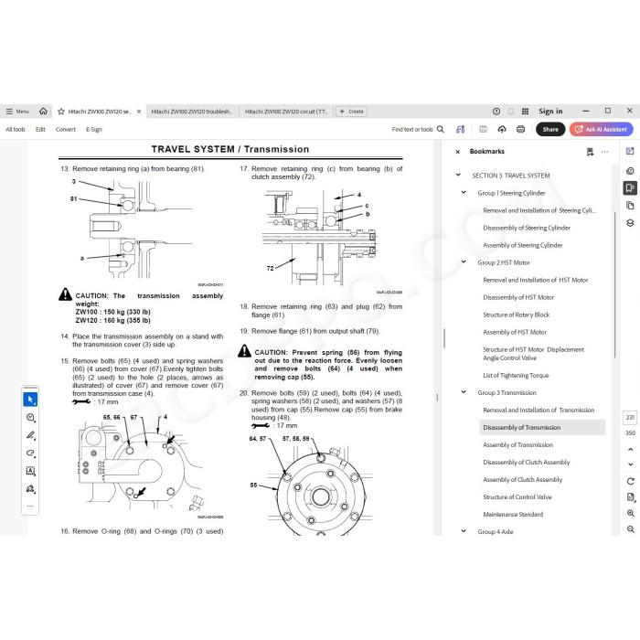 Hitachi Wheel Loader ZW100 ZW120 workshop service manual