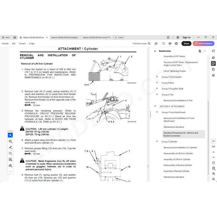 Hitachi Wheel Loader ZW100 ZW120 workshop service manual