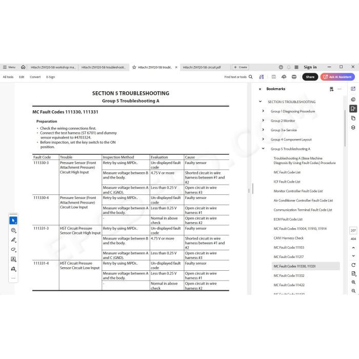 Hitachi Wheel Loader ZW120-5B workshop service manual