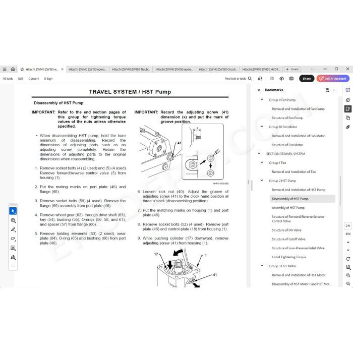 Hitachi Wheel Loader ZW140 ZW150 workshop service manual
