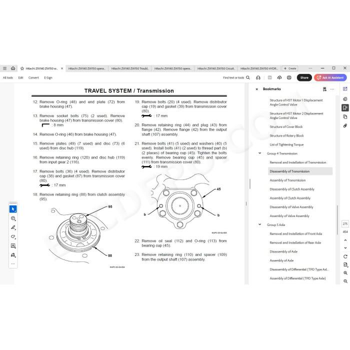 Hitachi Wheel Loader ZW140 ZW150 workshop service manual