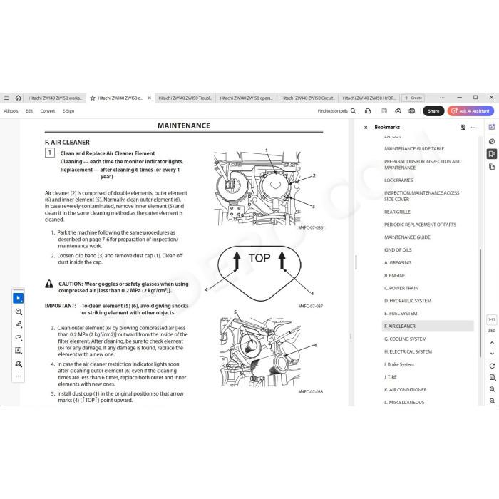 Hitachi Wheel Loader ZW140 ZW150 workshop service manual