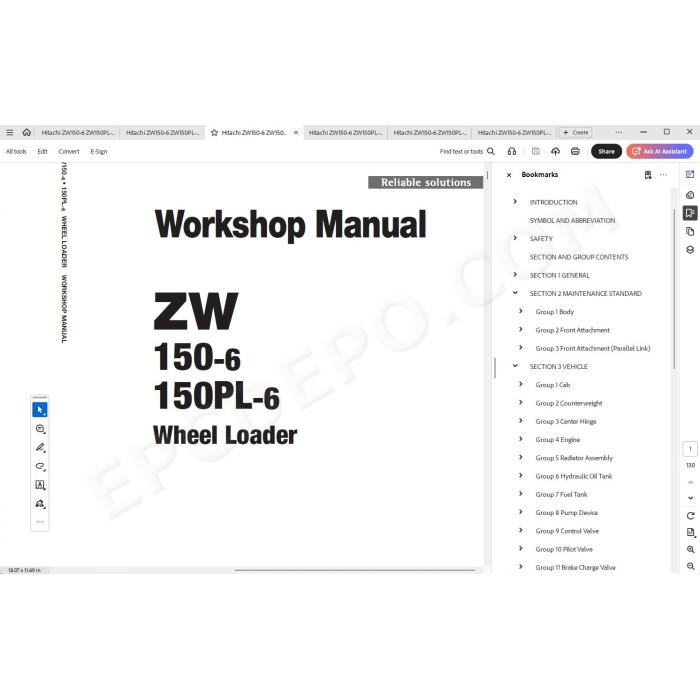 Hitachi Wheel Loader ZW150-6 ZW150PL-6 workshop service manual