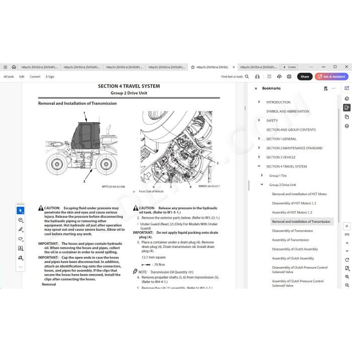 Hitachi Wheel Loader ZW150-6 ZW150PL-6 workshop service manual
