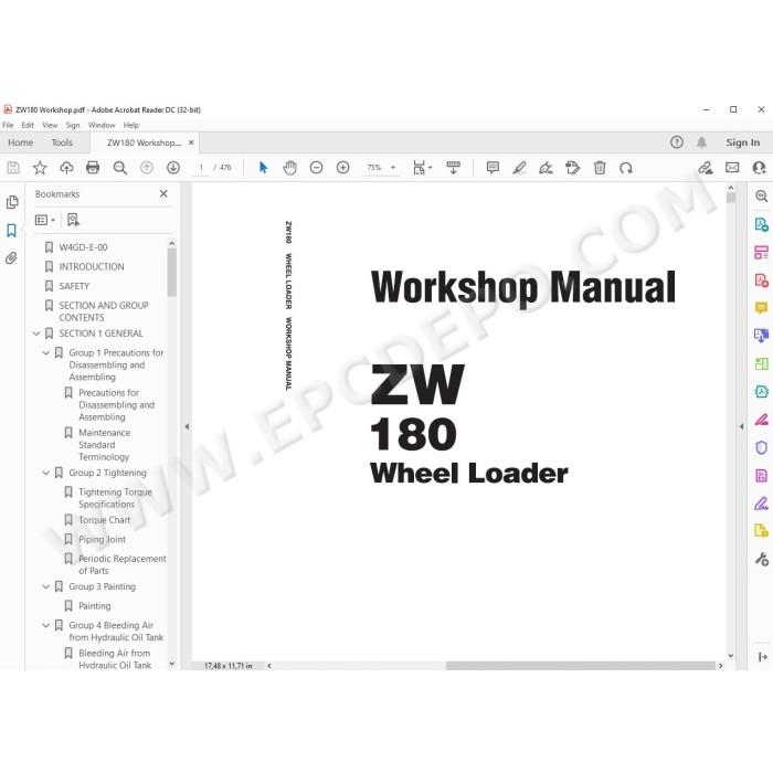 Hitachi Wheel Loader ZW180 parts manual + workshop service manual
