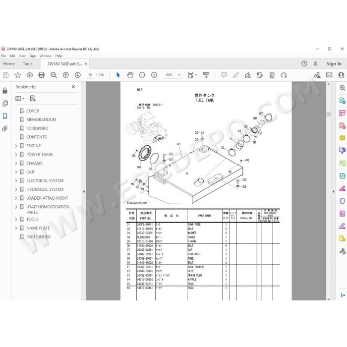 Hitachi Wheel Loader ZW180 parts manual + workshop service manual