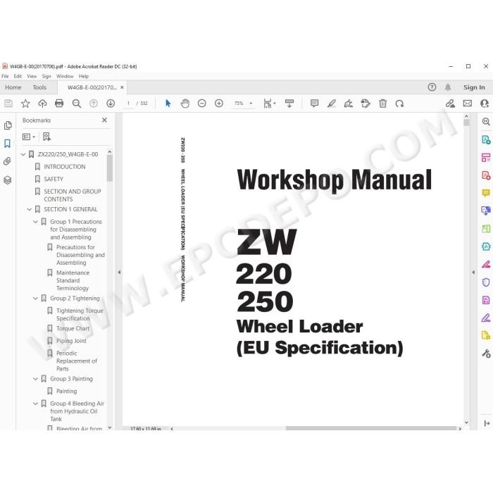 Hitachi Wheel Loader ZW220 ZW250 parts manual + workshop service manual