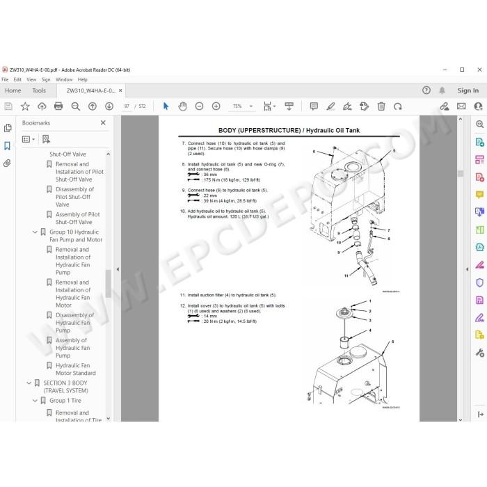 Hitachi Wheel Loader ZW310 parts manual + workshop service manual