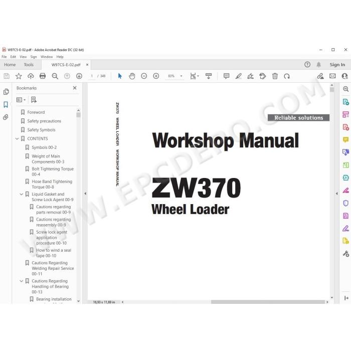 Hitachi Wheel Loader ZW370 workshop service manual