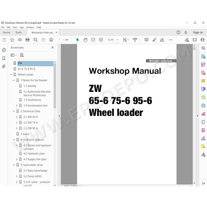 Hitachi Wheel Loader ZW65-6 ZW75-6 ZW95-6 workshop service manual