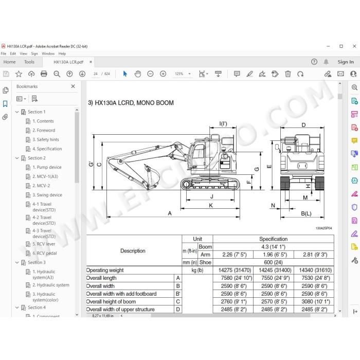 Hyundai Crawler Excavator HX130 LCR HX130A LCR service manual