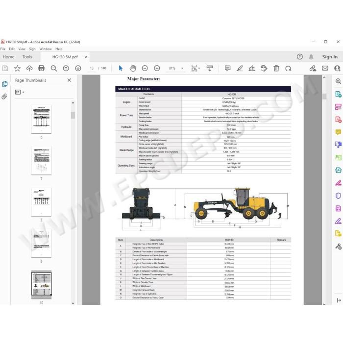 Hyundai Motor Grader HG130 HG170 HG190 HG220 HG260 HG320 service manual