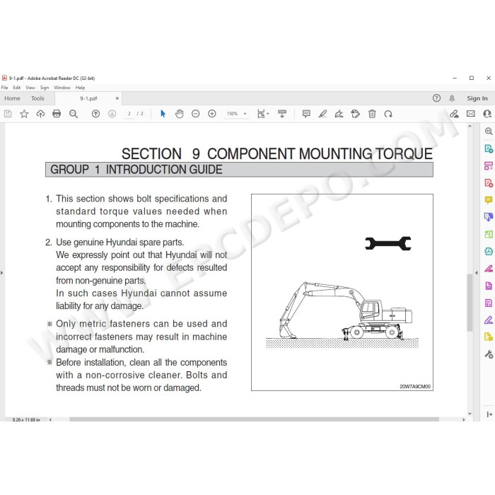 Hyundai Wheeled Excavator R210W-9 R210W-9A R210W-9AMH R210W-9S service manual