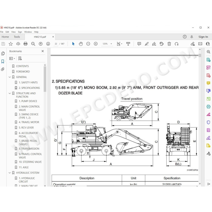 Hyundai Wheeled Excavator HW210 HW210A HW250MH service manual