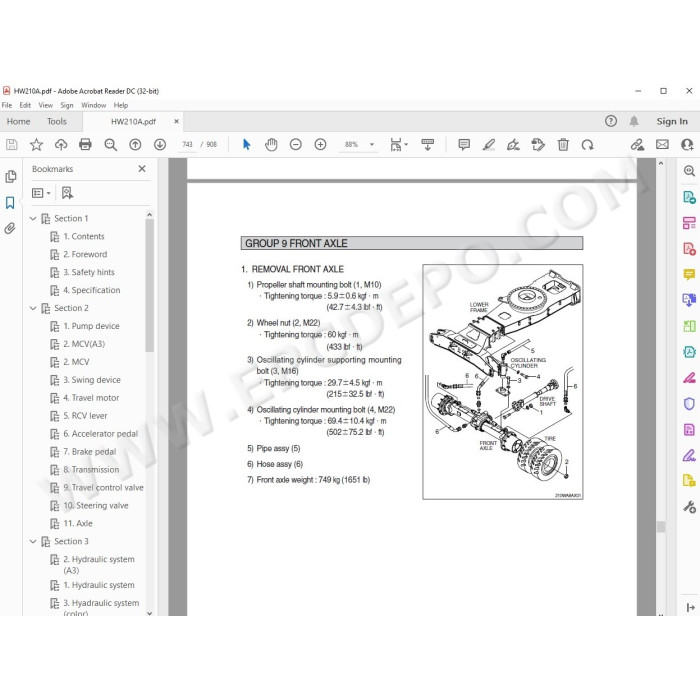 Hyundai Wheeled Excavator HW210 HW210A HW250MH service manual