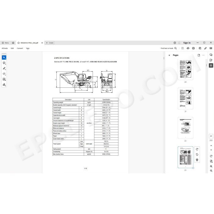 Hyundai Wheeled Excavator R150WVS PRO service manual