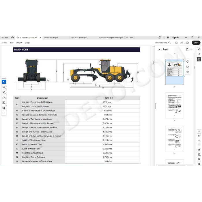 Hyundai Motor Grader HG130 HG130-3 service manual
