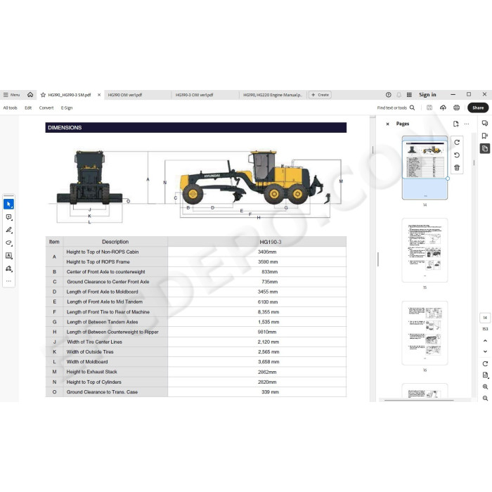Hyundai Motor Grader HG190 HG190-3 service manual
