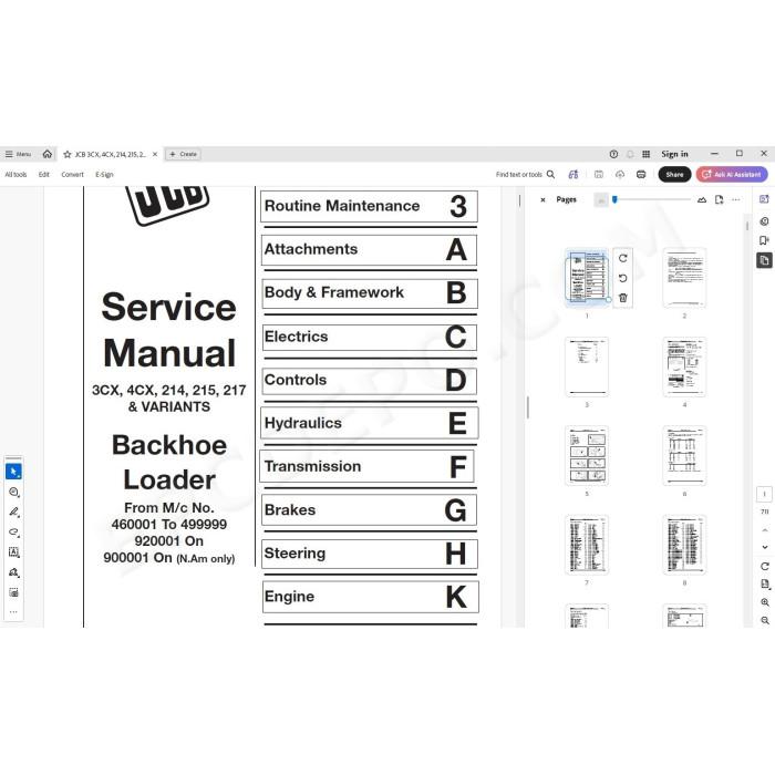 JCB Backhoe Loader 3CX, 4CX, 214, 215, 217 & Variants service manual