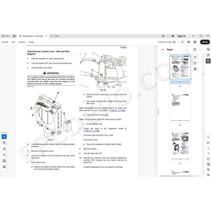 JCB Excavator JS200 JS210 JS220 JS235 JS240 JS260 Tier 3 Auto service manual