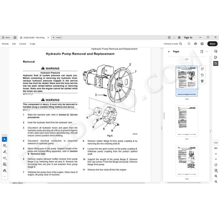 JCB Excavator JS200 JS210 JS220 JS235 JS240 JS260 Tier 3 Auto service manual