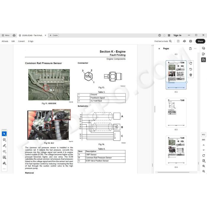 JCB Excavator JS200 JS210 JS220 JS235 JS240 JS260 Tier 3 Auto service manual